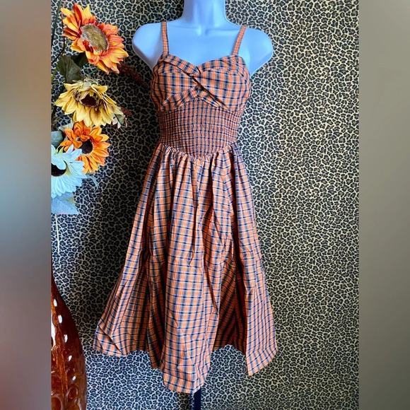 🦋B2G1🦋UNIQUE VINTAGE 50’s Orange & Black Plaid Shimmy & Shake Swing Dres… - Picture 4 of 12